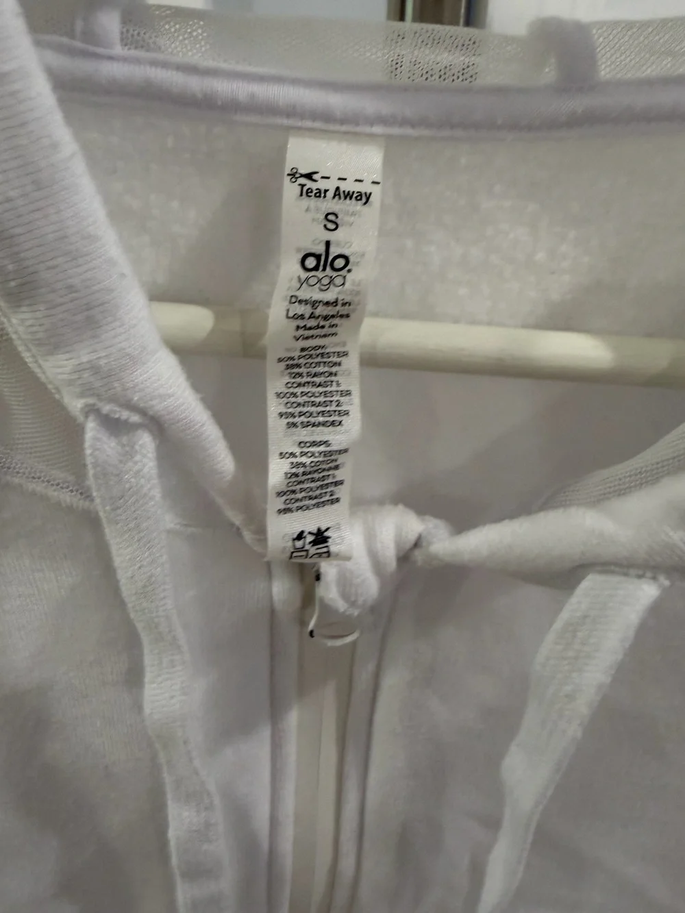 ALO - white Mesh Crop Hoodie front zipper FLAWS SEE!